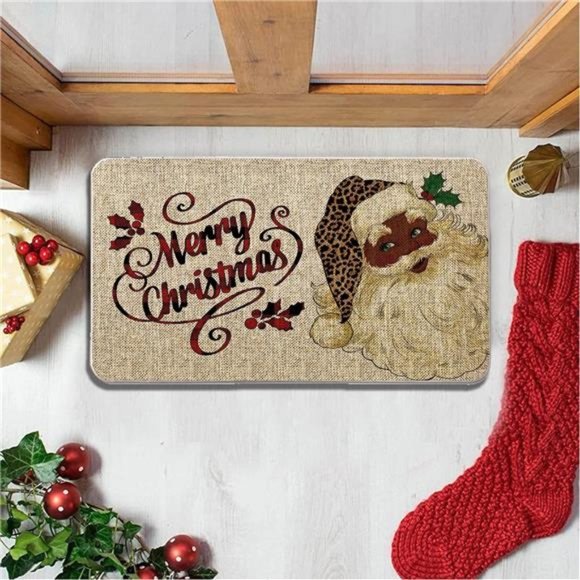 Christmas Door Mat Outdoor Rug Black Santa Doormat  Entrance Rug  17 x 27 Inch - Picture 5 of 6